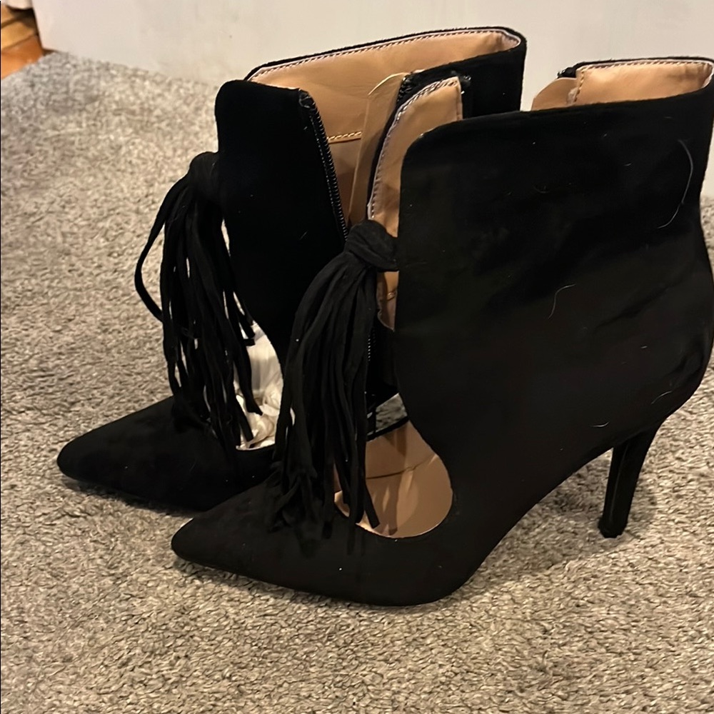 Journee Collection black suede Heeled Boots with Lace-Up Detail